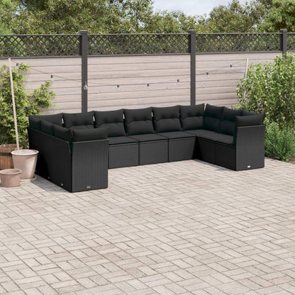 Set Divani da Giardino 10pz con Cuscini in Polyrattan Nero - homemem39