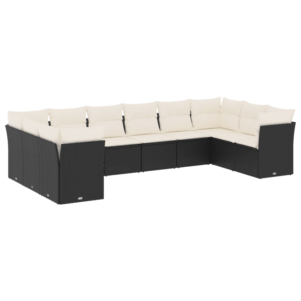 Set Divani da Giardino 10pz con Cuscini in Polyrattan Nero | homemem39