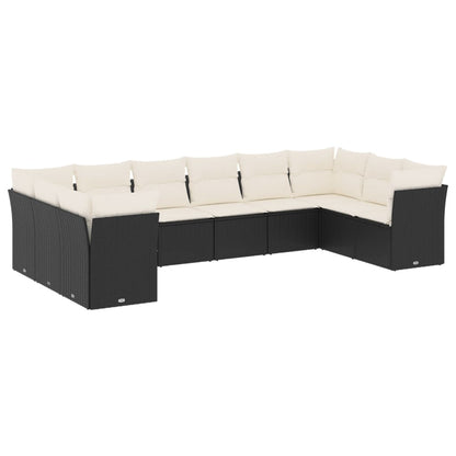 Set Divani da Giardino 10pz con Cuscini in Polyrattan Nero | homemem39