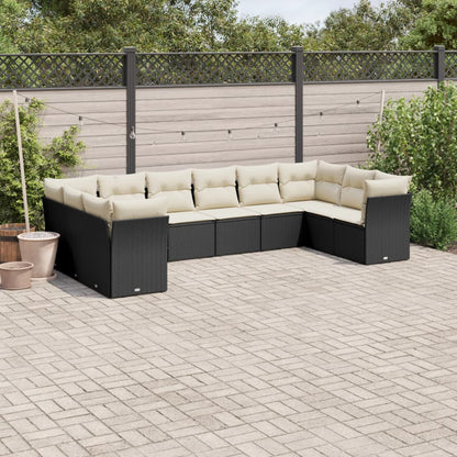 Set Divani da Giardino 10pz con Cuscini in Polyrattan Nero | homemem39