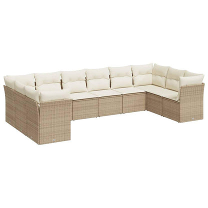 Set Divano da Giardino 10 pz con Cuscini Beige in Polyrattan - homemem39