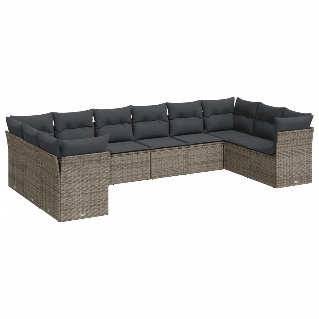 Set Divano da Giardino 10 pz con Cuscini Grigio in Polyrattan - homemem39