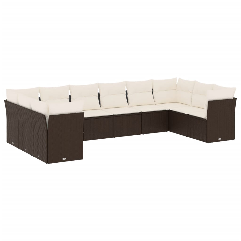 Set Divani da Giardino 10pz con Cuscini in Polyrattan Marrone | homemem39