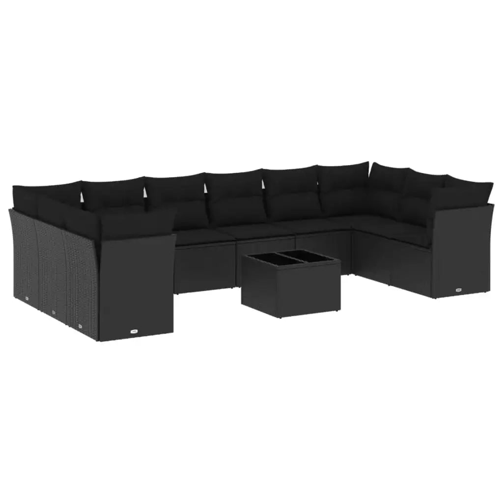 Set Divani da Giardino 11 pz con Cuscini in Polyrattan Nero - homemem39