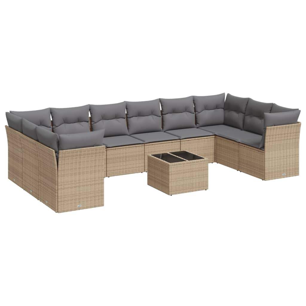 Set Divani da Giardino 11 pz con Cuscini Beige in Polyrattan - homemem39