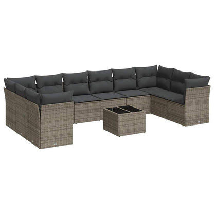 Set Divani da Giardino 11 pz con Cuscini in Polyrattan Grigio - homemem39