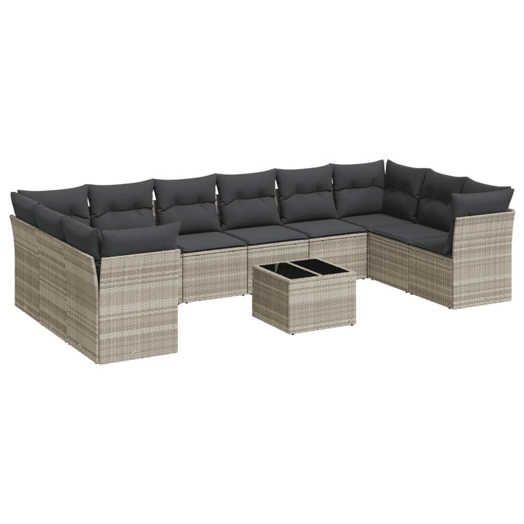 Set Divani da Giardino 11 pz con Cuscini in Polyrattan Grigio - homemem39