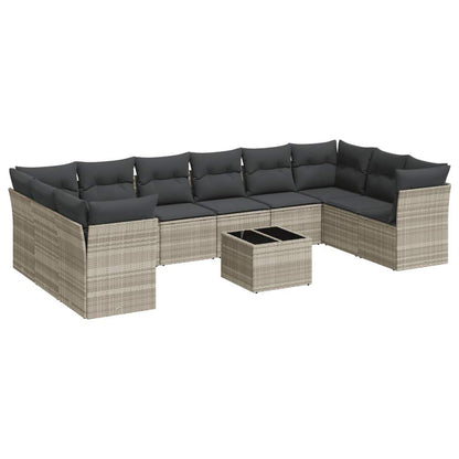 Set Divani da Giardino 11 pz con Cuscini in Polyrattan Grigio - homemem39