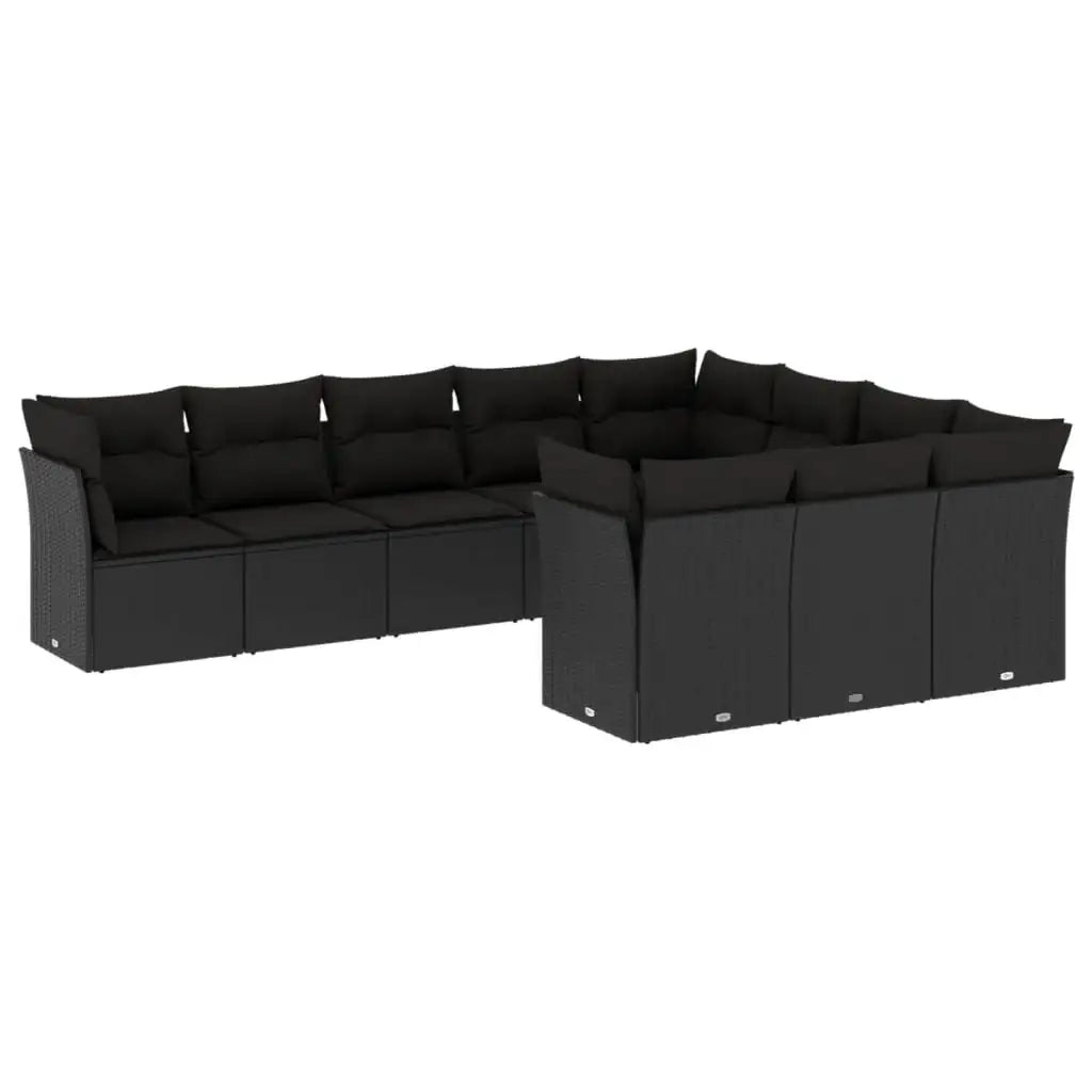 Set Divani da Giardino 10pz con Cuscini in Polyrattan Nero - homemem39