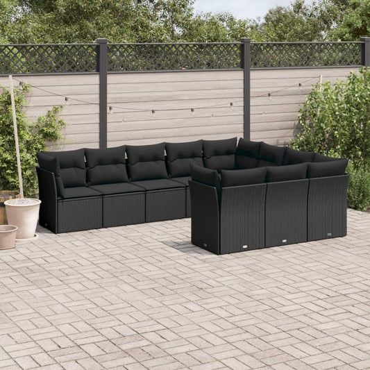 Set Divani da Giardino 10pz con Cuscini in Polyrattan Nero - homemem39