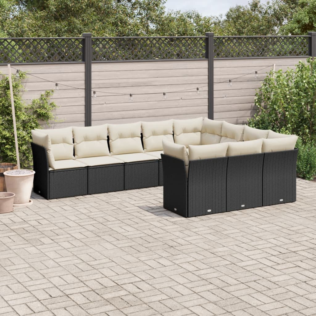 Set Divani da Giardino 10pz con Cuscini in Polyrattan Nero - homemem39