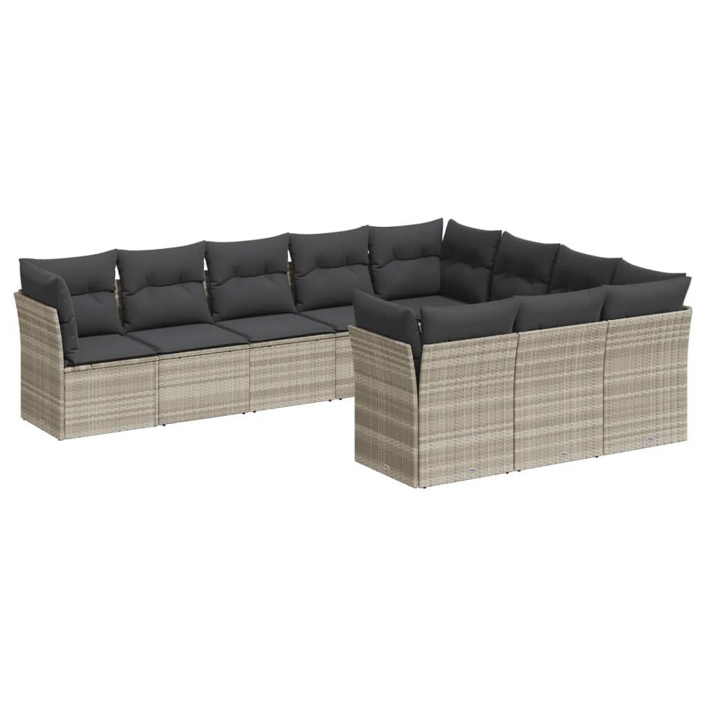 Set Divano Giardino 10 pz con Cuscini Grigio Chiaro Polyrattan - homemem39