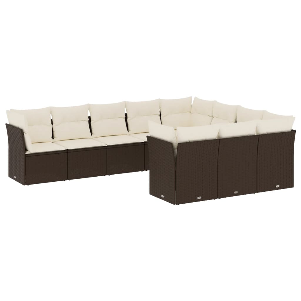 Set Divani da Giardino 10pz con Cuscini in Polyrattan Marrone | homemem39