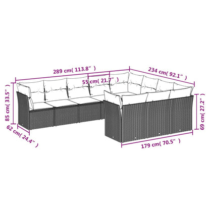 Set Divani da Giardino 10pz con Cuscini in Polyrattan Marrone | homemem39