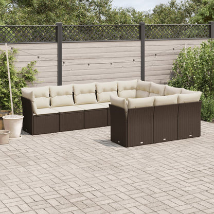 Set Divani da Giardino 10pz con Cuscini in Polyrattan Marrone | homemem39