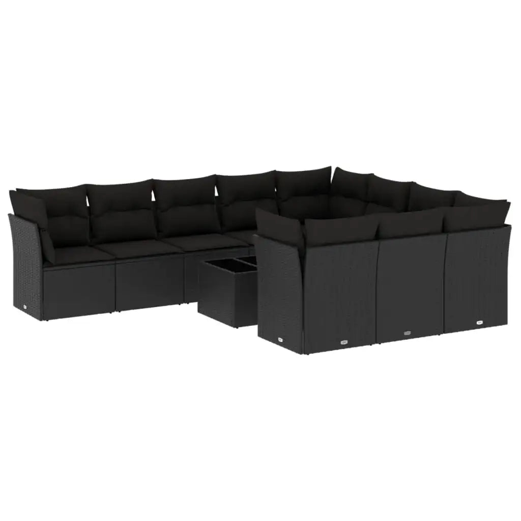 Set Divani da Giardino 11 pz con Cuscini in Polyrattan Nero - homemem39