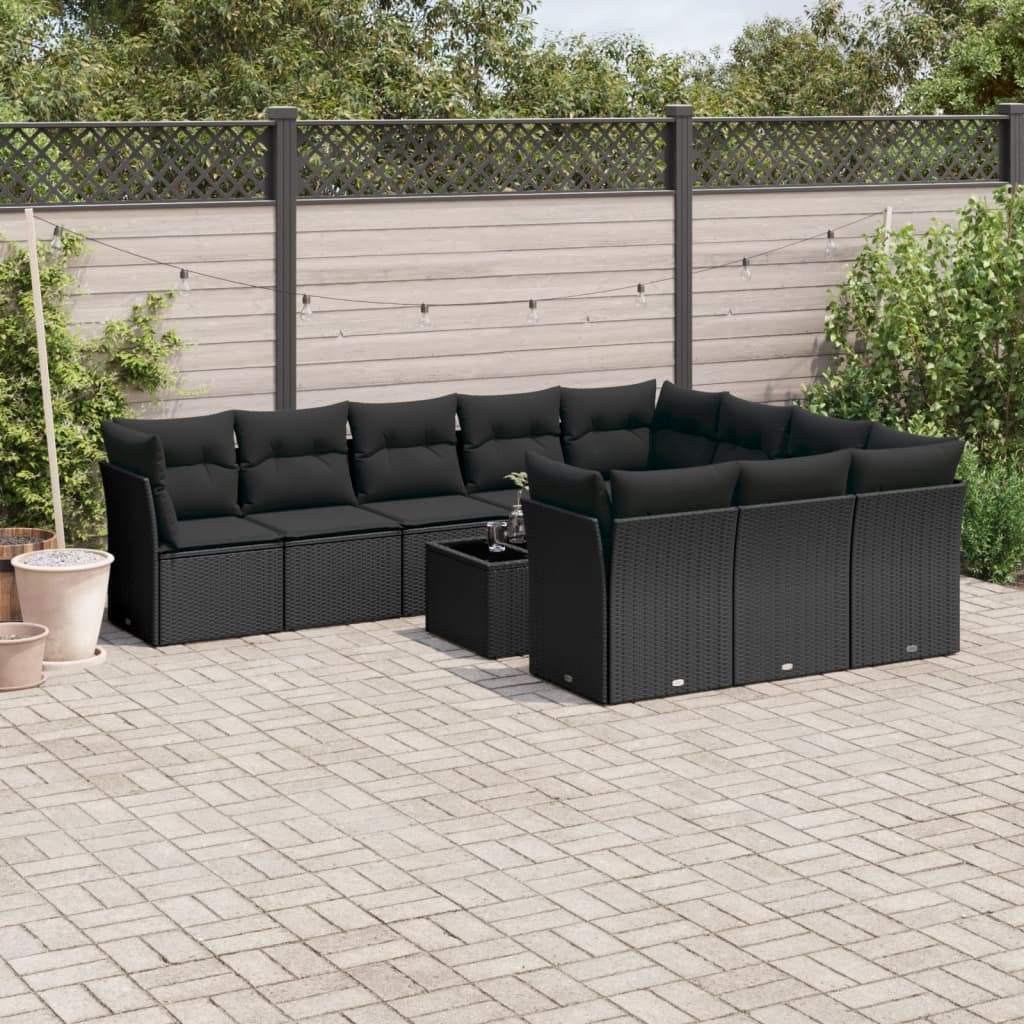 Set Divani da Giardino 11 pz con Cuscini in Polyrattan Nero - homemem39