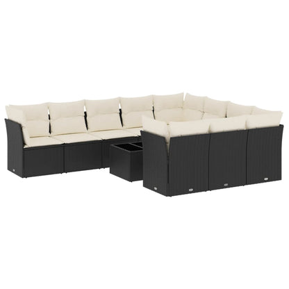 Set Divani da Giardino 11 pz con Cuscini in Polyrattan Nero | homemem39