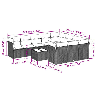 Set Divani da Giardino 11 pz con Cuscini in Polyrattan Nero | homemem39