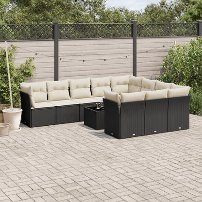 Set Divani da Giardino 11 pz con Cuscini in Polyrattan Nero | homemem39