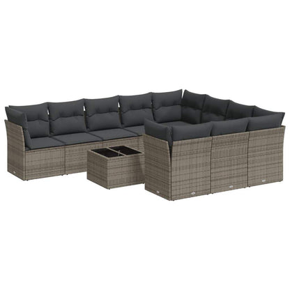 Set Divani da Giardino 11 pz con Cuscini in Polyrattan Grigio - homemem39
