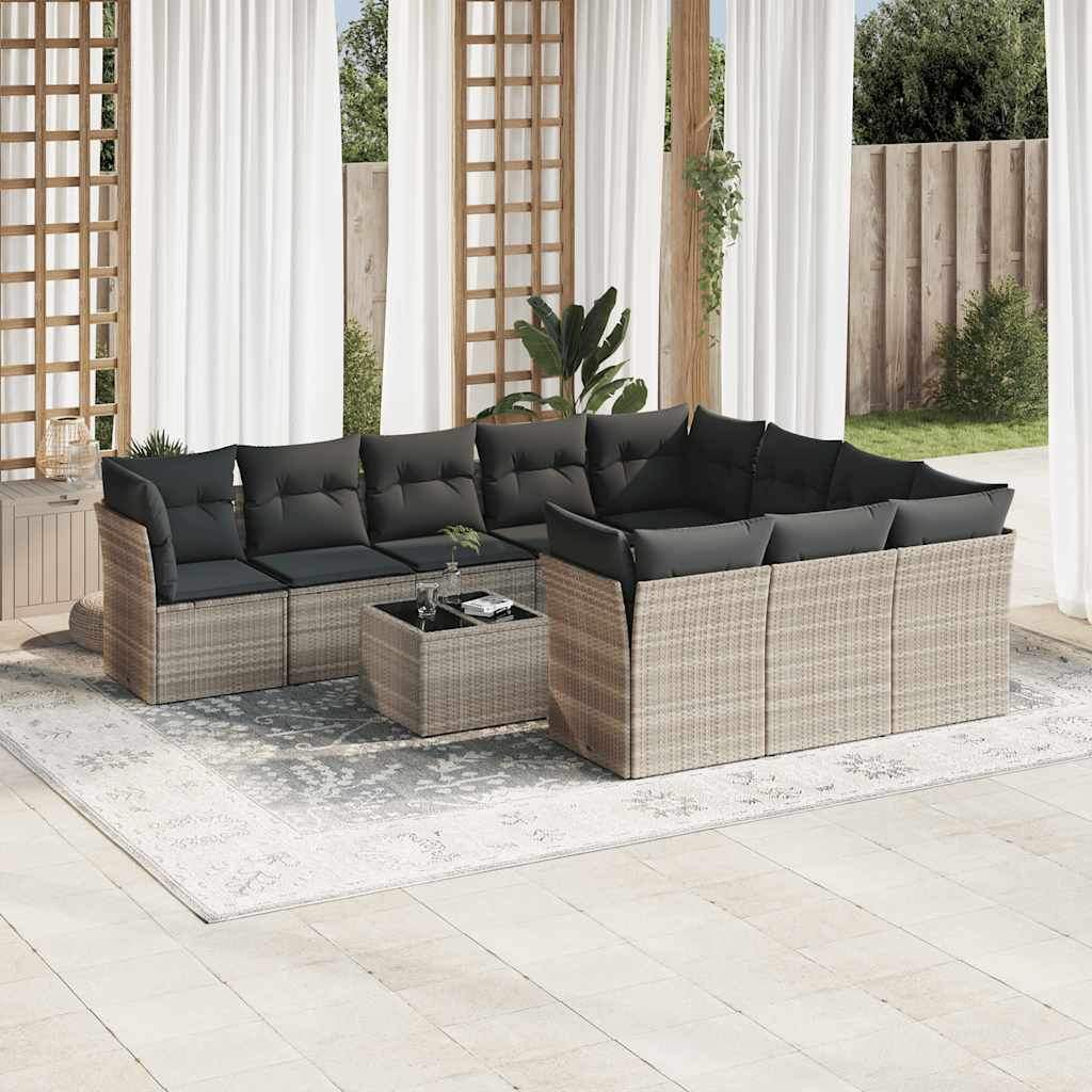 Set Divani da Giardino 11 pz con Cuscini in Polyrattan Grigio - homemem39