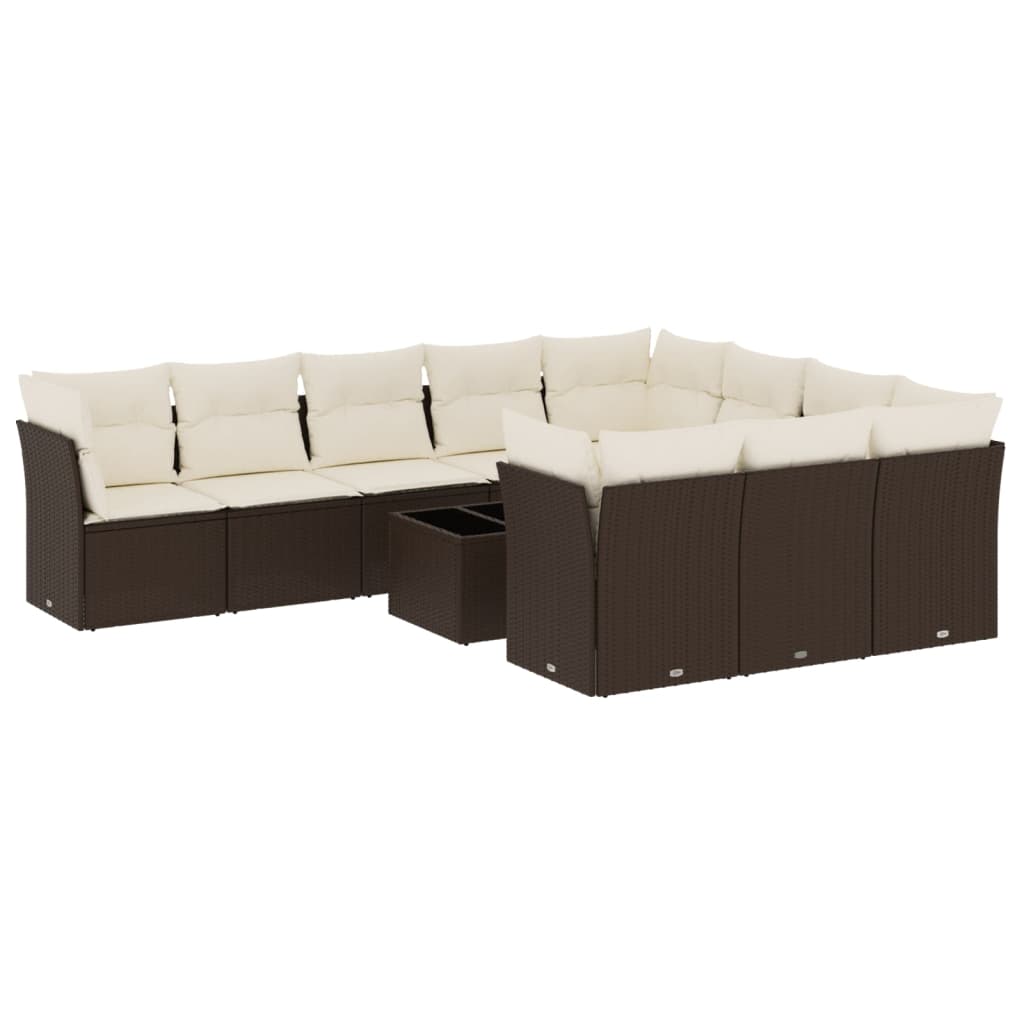 Set Divani da Giardino 11 pz con Cuscini Polyrattan Marrone - homemem39
