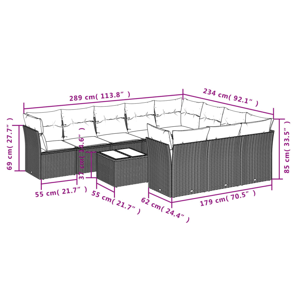 Set Divani da Giardino 11 pz con Cuscini Polyrattan Marrone | homemem39