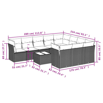 Set Divani da Giardino 11 pz con Cuscini Polyrattan Marrone | homemem39