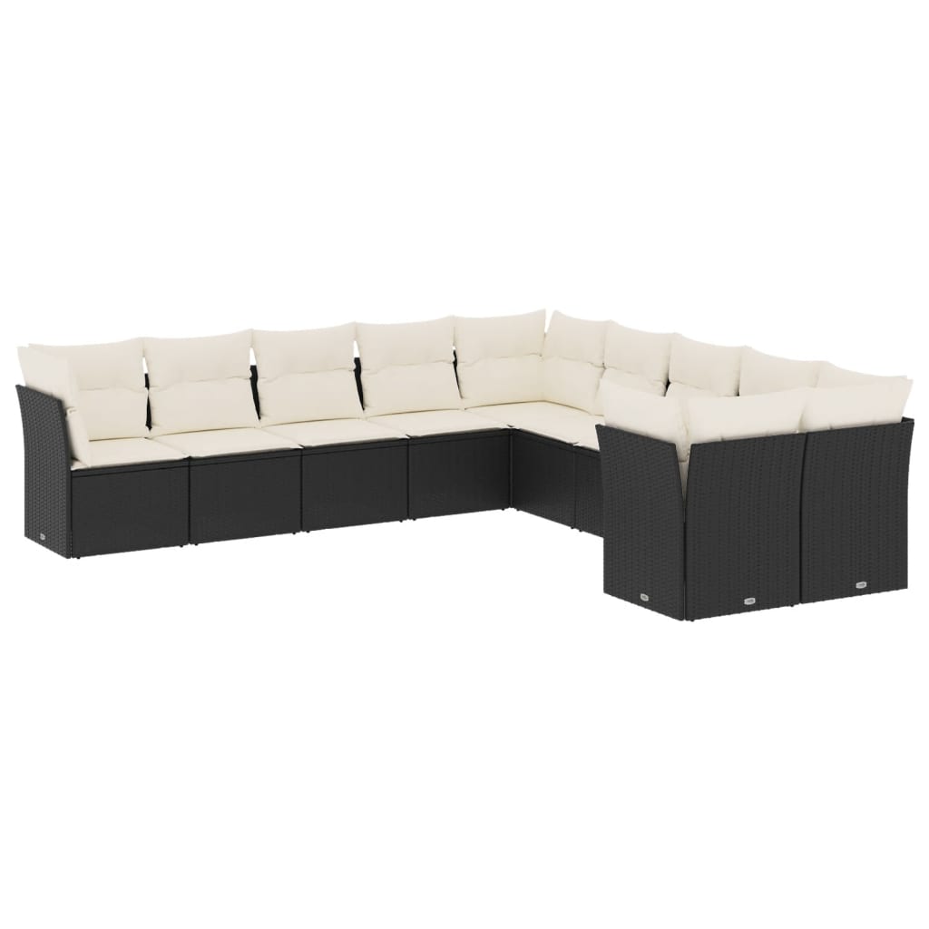 Set Divani da Giardino 10pz con Cuscini in Polyrattan Nero | homemem39