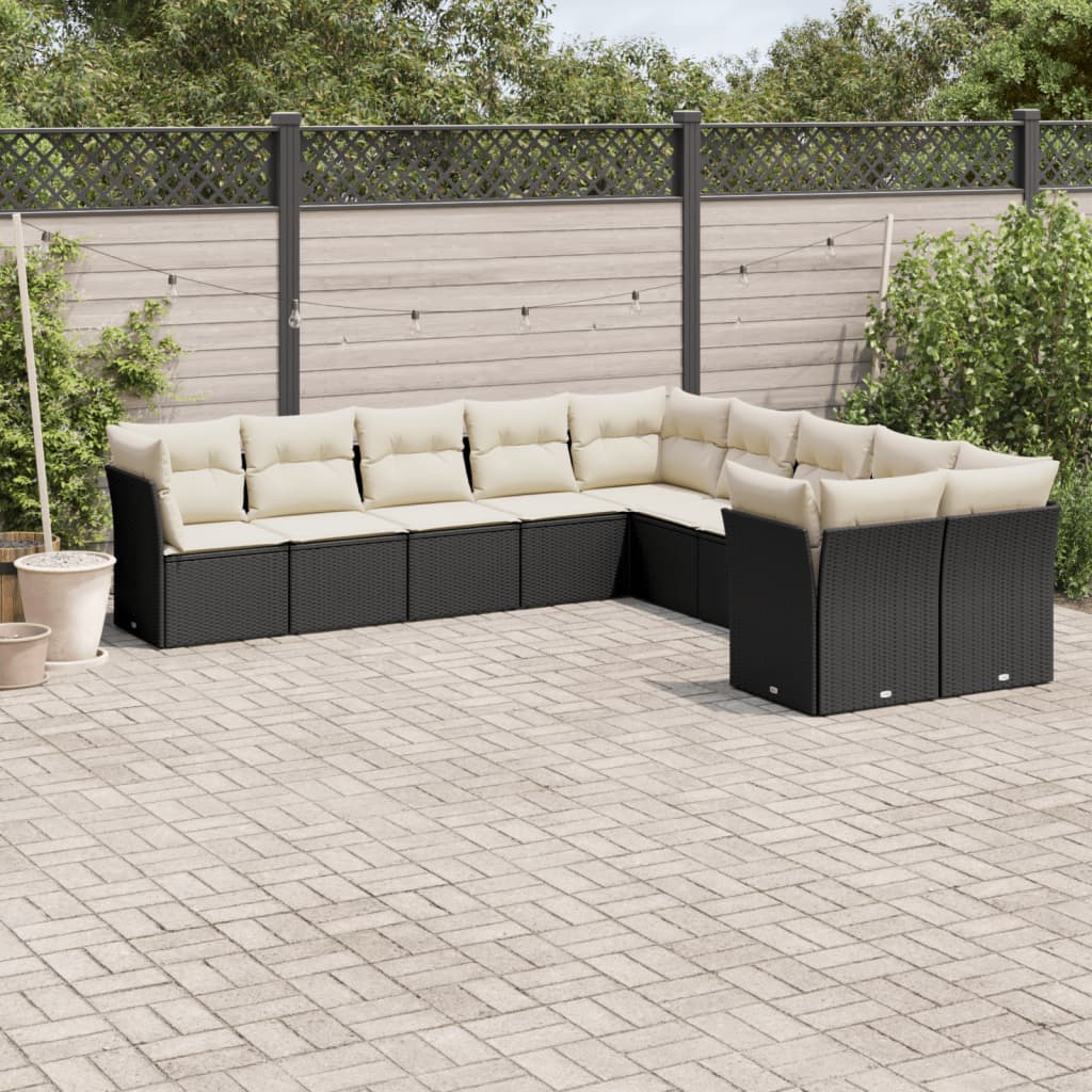 Set Divani da Giardino 10pz con Cuscini in Polyrattan Nero | homemem39