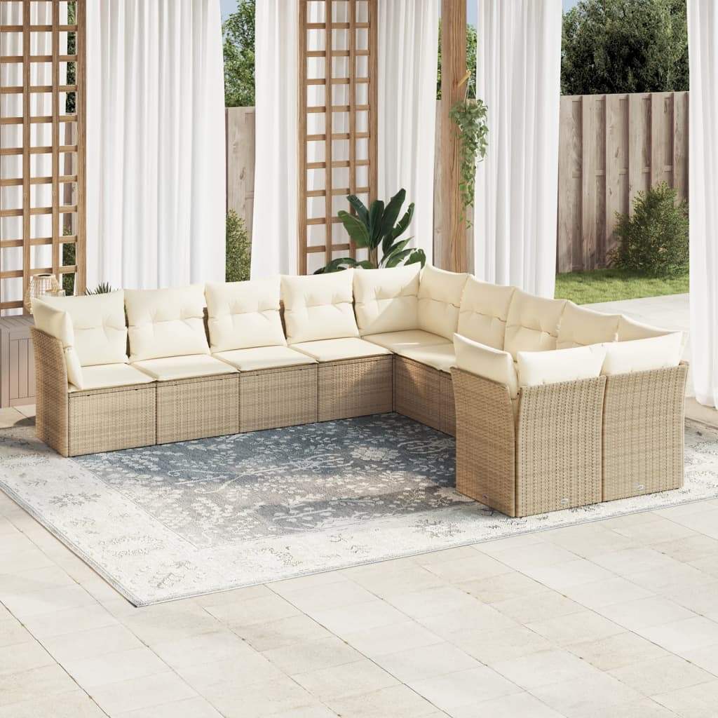 Set Divano da Giardino 10 pz con Cuscini Beige in Polyrattan - homemem39