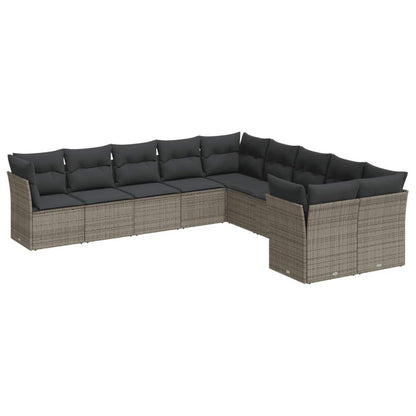 Set Divano da Giardino 10 pz con Cuscini Grigio in Polyrattan - homemem39