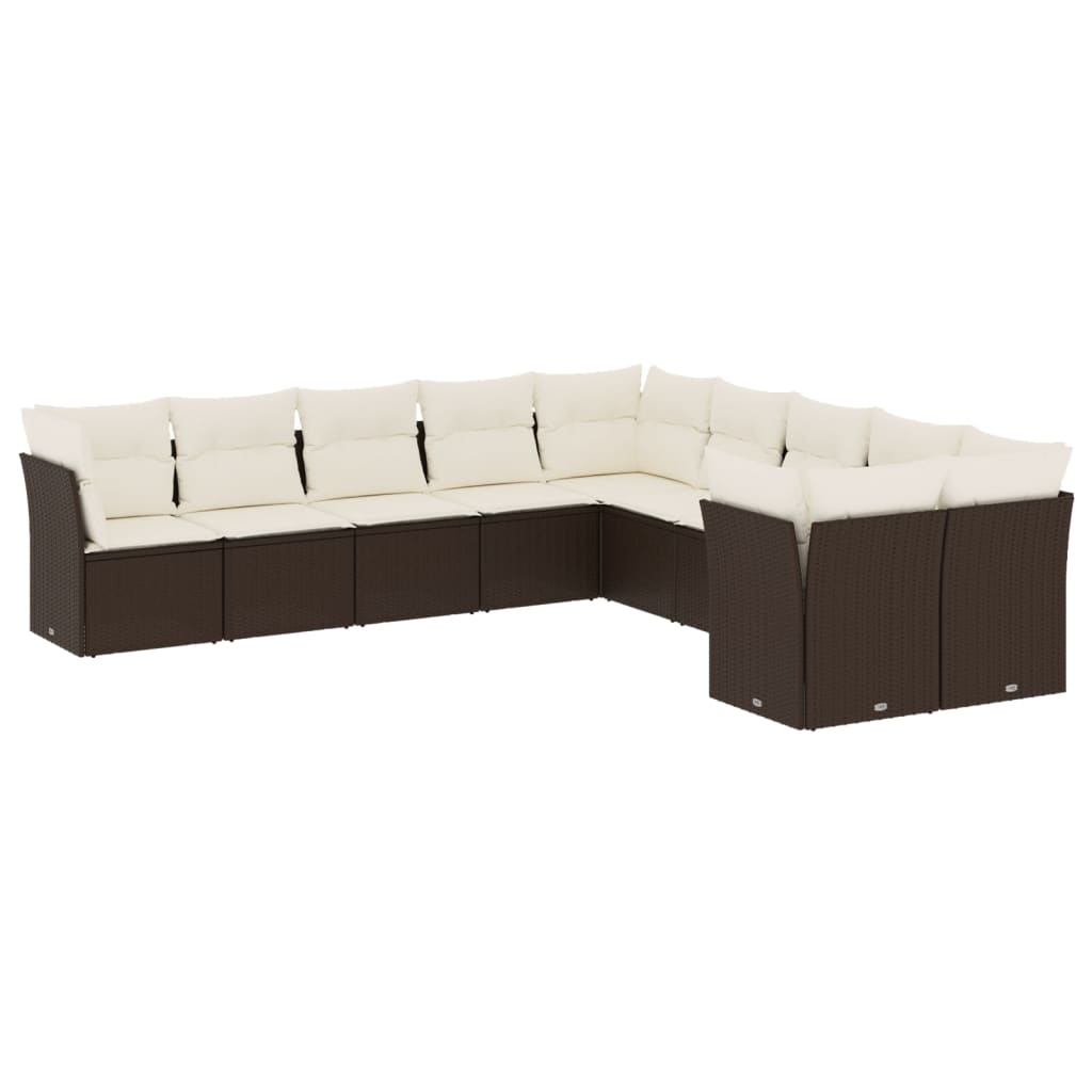 Set Divani da Giardino 10pz con Cuscini in Polyrattan Marrone | homemem39