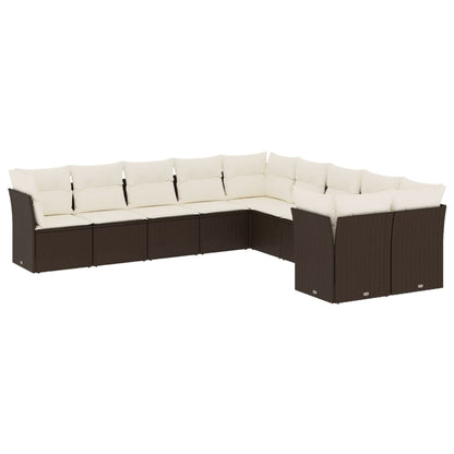 Set Divani da Giardino 10pz con Cuscini in Polyrattan Marrone | homemem39
