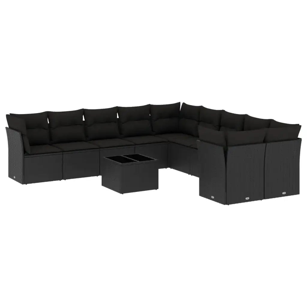 Set Divani da Giardino 11 pz con Cuscini in Polyrattan Nero - homemem39