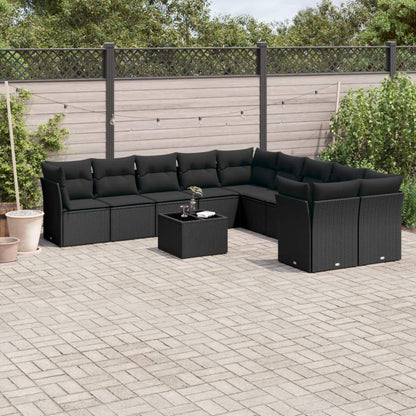 Set Divani da Giardino 11 pz con Cuscini in Polyrattan Nero - homemem39