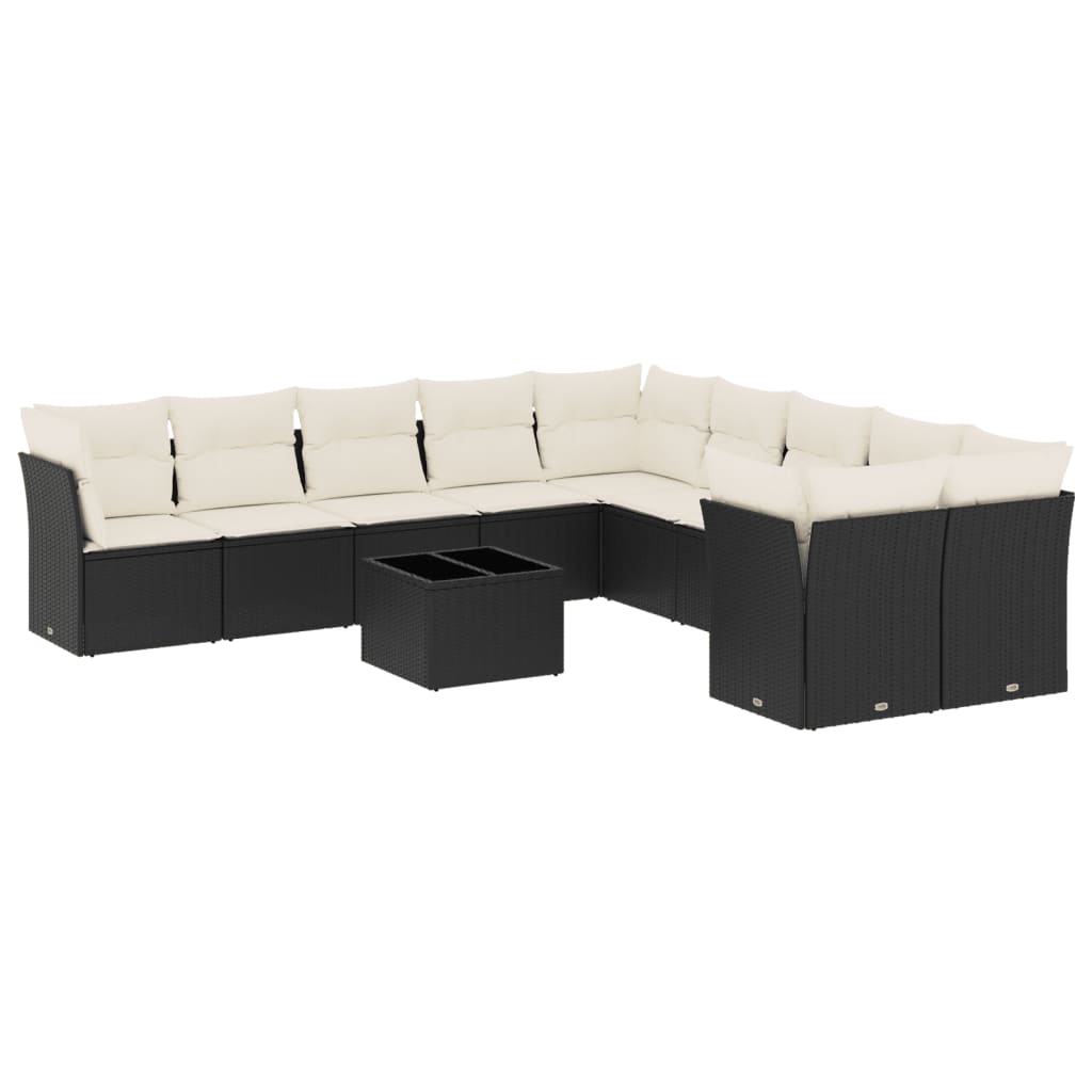 Set Divani da Giardino 11 pz con Cuscini in Polyrattan Nero | homemem39