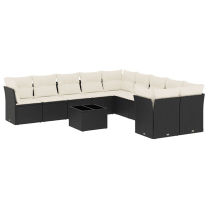 Set Divani da Giardino 11 pz con Cuscini in Polyrattan Nero | homemem39