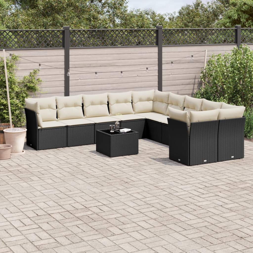 Set Divani da Giardino 11 pz con Cuscini in Polyrattan Nero | homemem39