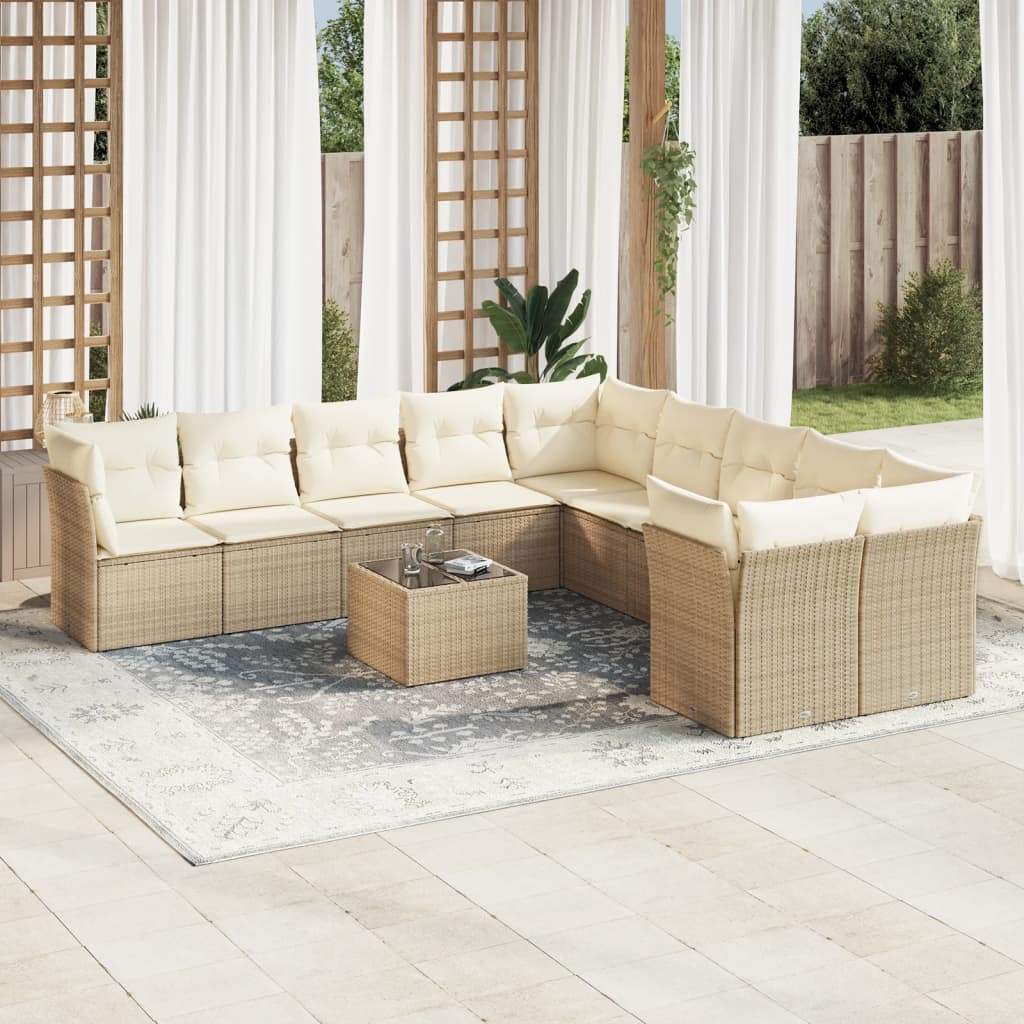 Set Divani da Giardino 11 pz con Cuscini Beige in Polyrattan - homemem39
