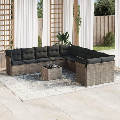 Set Divani da Giardino 11 pz con Cuscini in Polyrattan Grigio - homemem39