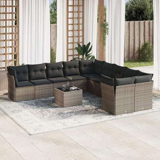 Set Divani da Giardino 11 pz con Cuscini in Polyrattan Grigio - homemem39