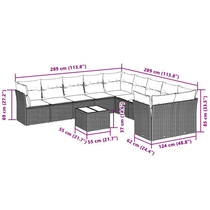 Set Divani da Giardino 11 pz con Cuscini in Polyrattan Grigio