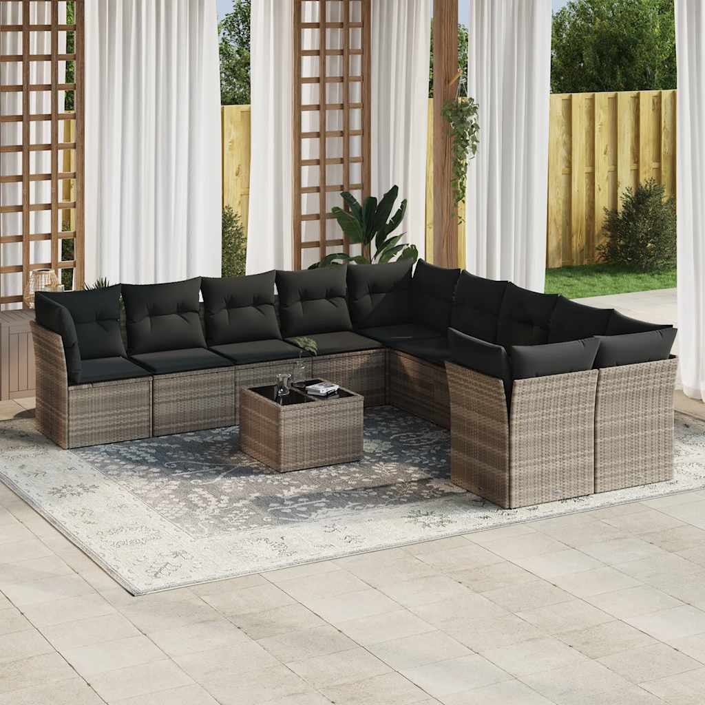 Set Divani da Giardino 11 pz con Cuscini in Polyrattan Grigio