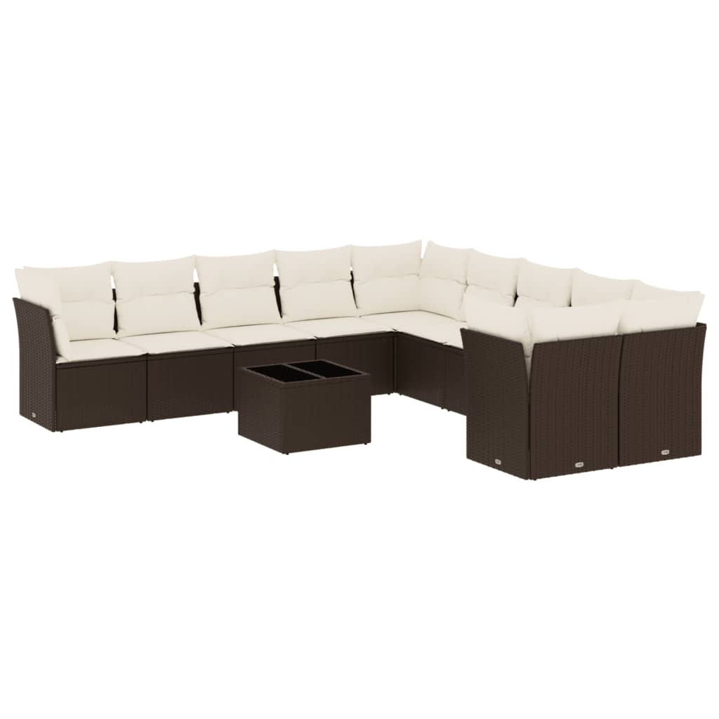 Set Divani da Giardino 11 pz con Cuscini Polyrattan Marrone - homemem39