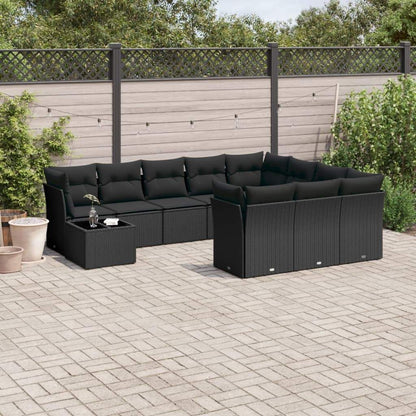 Set Divani da Giardino 11 pz con Cuscini in Polyrattan Nero - homemem39