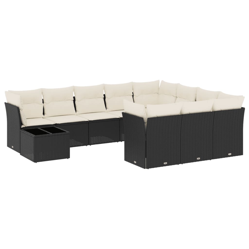 Set Divani da Giardino 11 pz con Cuscini in Polyrattan Nero | homemem39