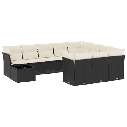 Set Divani da Giardino 11 pz con Cuscini in Polyrattan Nero | homemem39