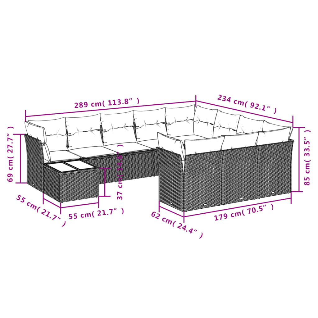 Set Divani da Giardino 11 pz con Cuscini in Polyrattan Nero | homemem39